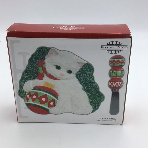Fitz and Floyd Snack Plate with Spreader Yuletide Kitten - Picture 3 of 6